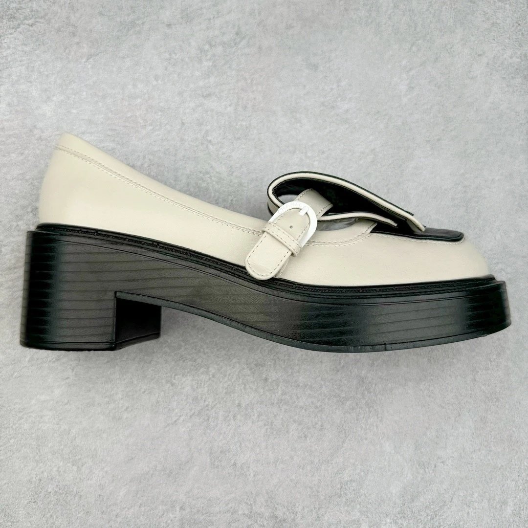 Chanel High Heels Platform Buckle Loafers — Rice black