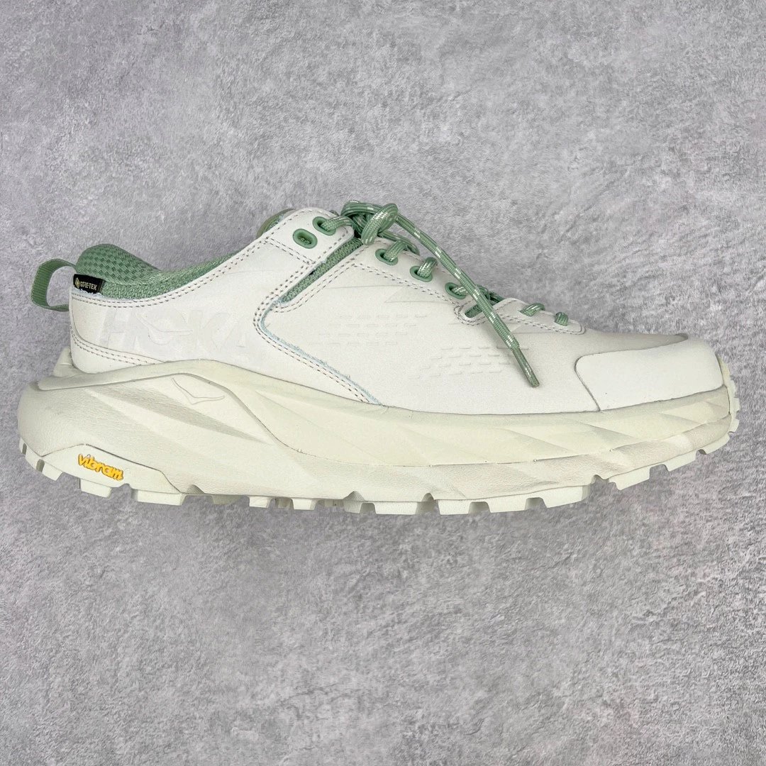 HOKA Sneakers Low-Top Trail with Lugged Vibram Soles — White and green