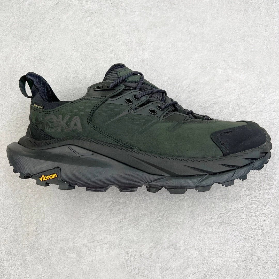 HOKA Sneakers Low-Top Trail with Lugged Vibram Soles — Black and green
