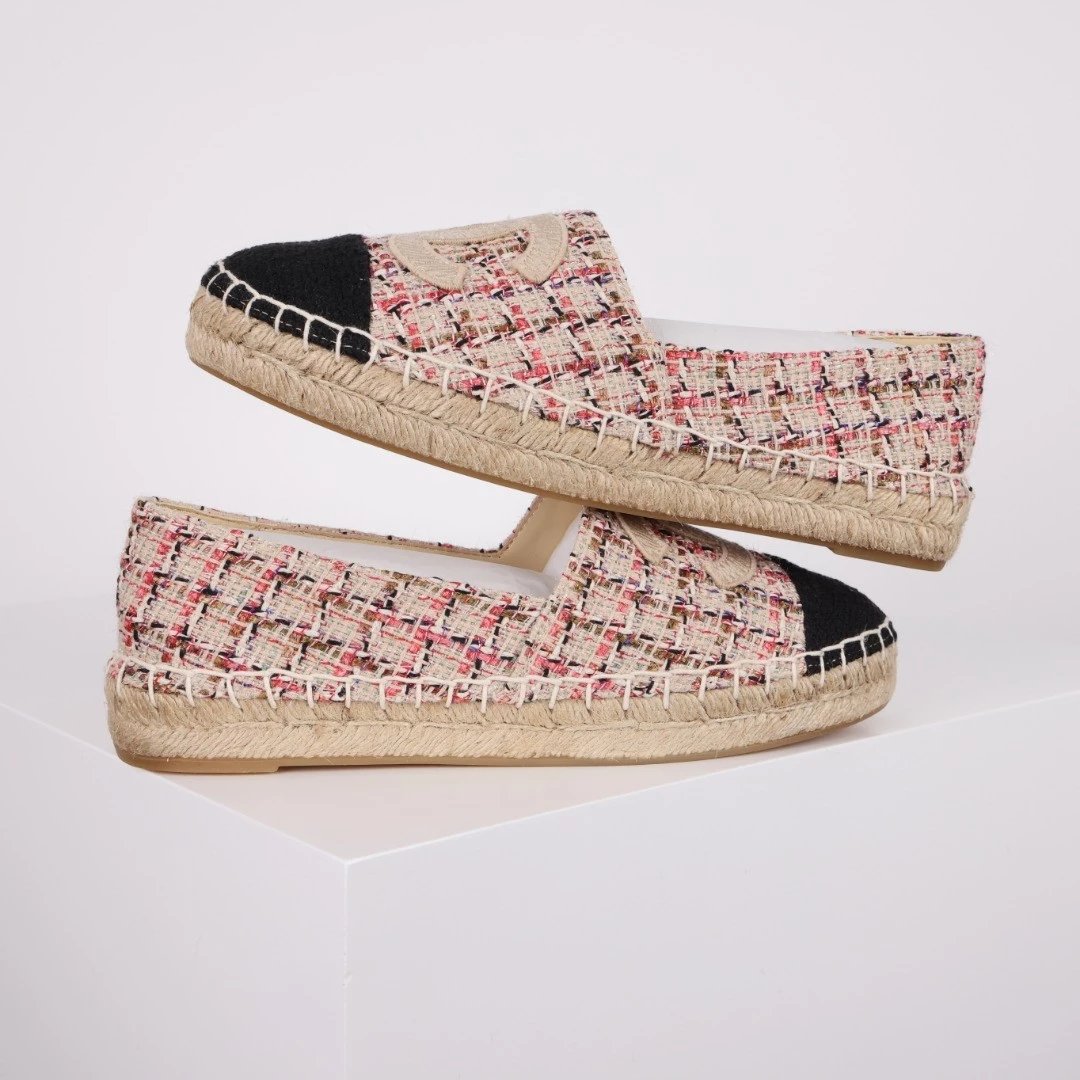 Chanel Casual Shoes Espadrille Slip-On — Pink Plaid