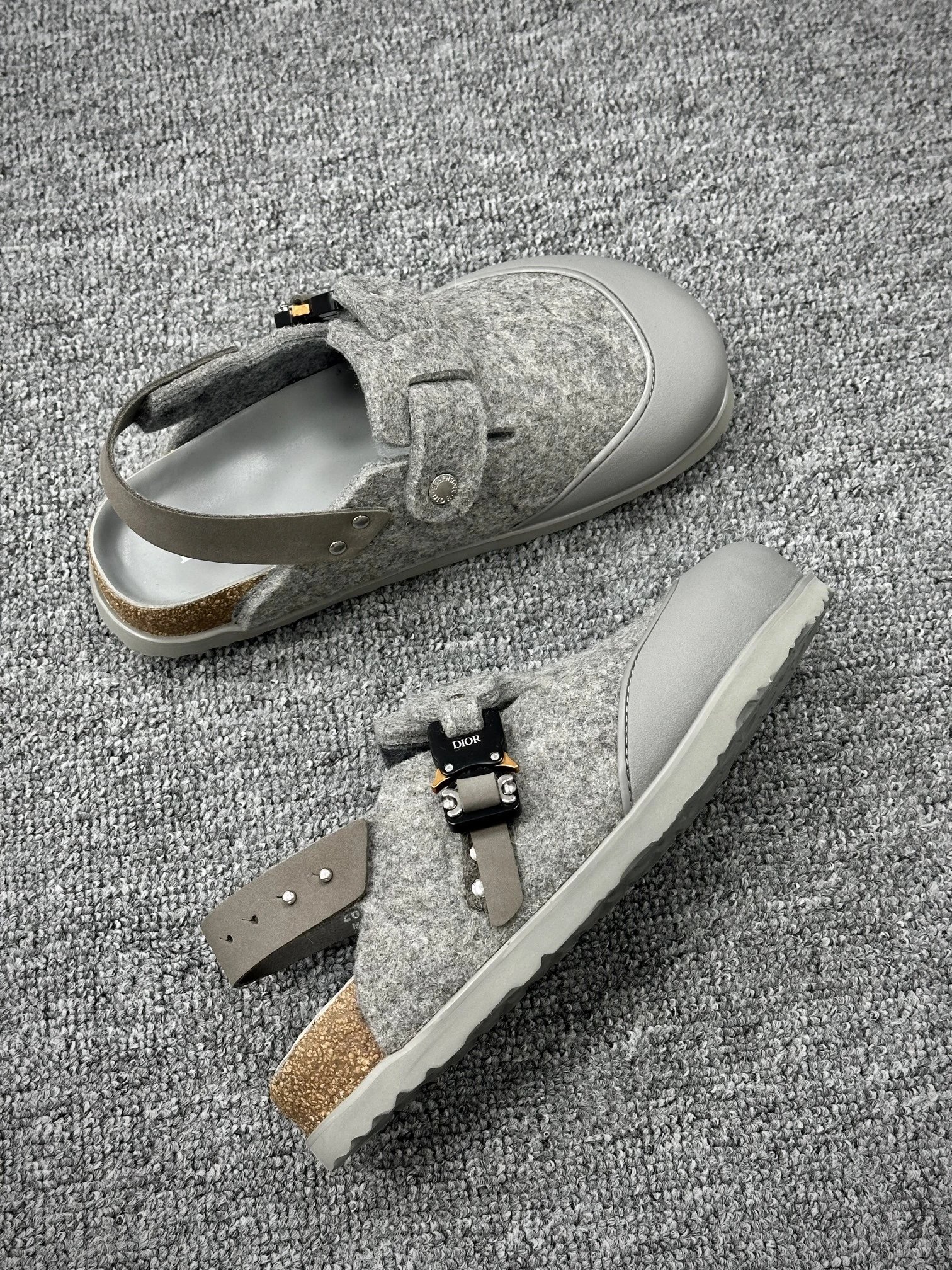 Dior Sandals Closed-Toe Cork Footbed Buckle — gray