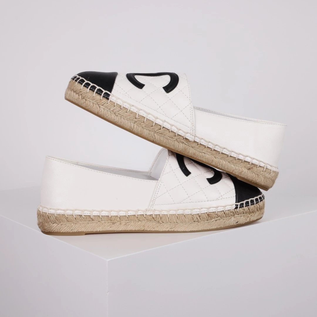 Chanel Casual Shoes Espadrille Slip-On — Black and white leather, black label