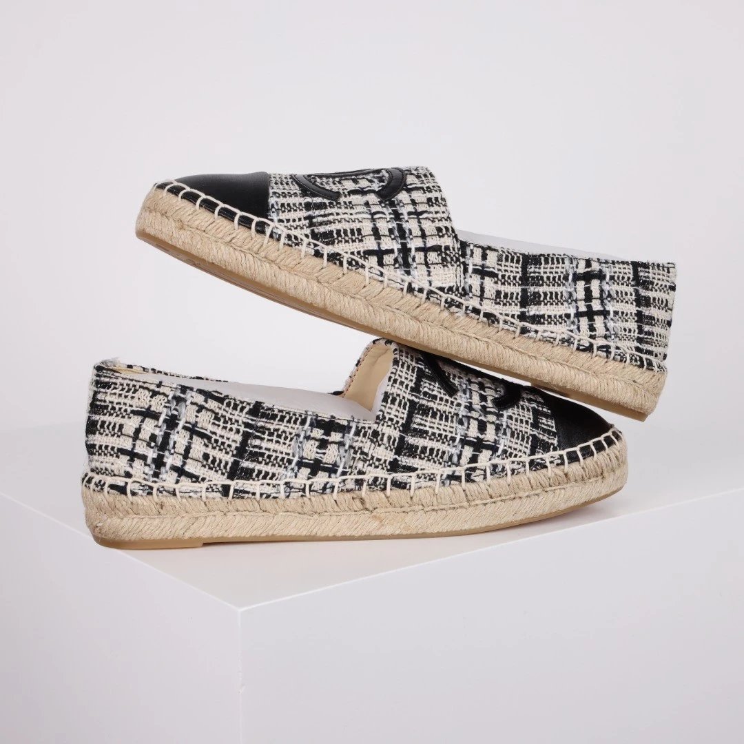 Chanel Casual Shoes Espadrille Slip-On — Black and white check