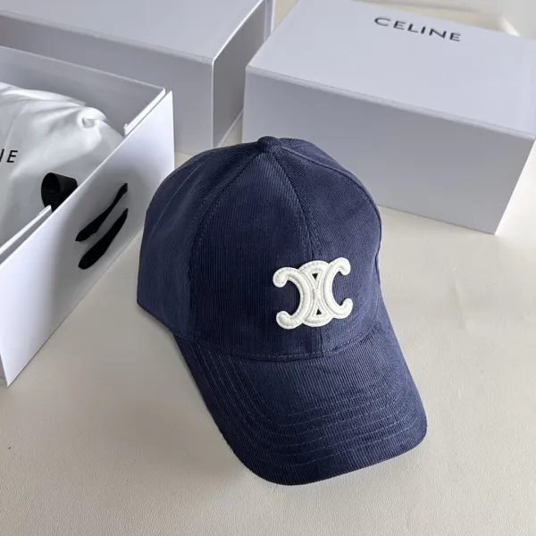 Celine Double C Logo Corduroy Baseball Cap Navy - 1