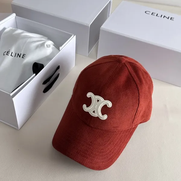 Celine Triomphe Logo Corduroy Baseball Cap Red - 1