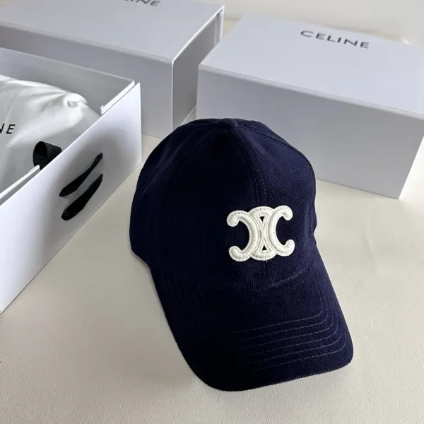 Celine Logo Embroidered Corduroy Baseball Cap Navy - 1