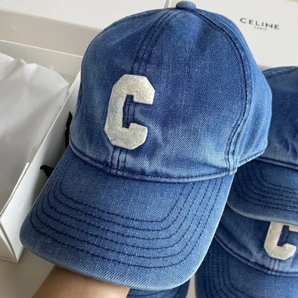 Celine Denim Baseball Cap with Embroidered C Logo in Blue - 1