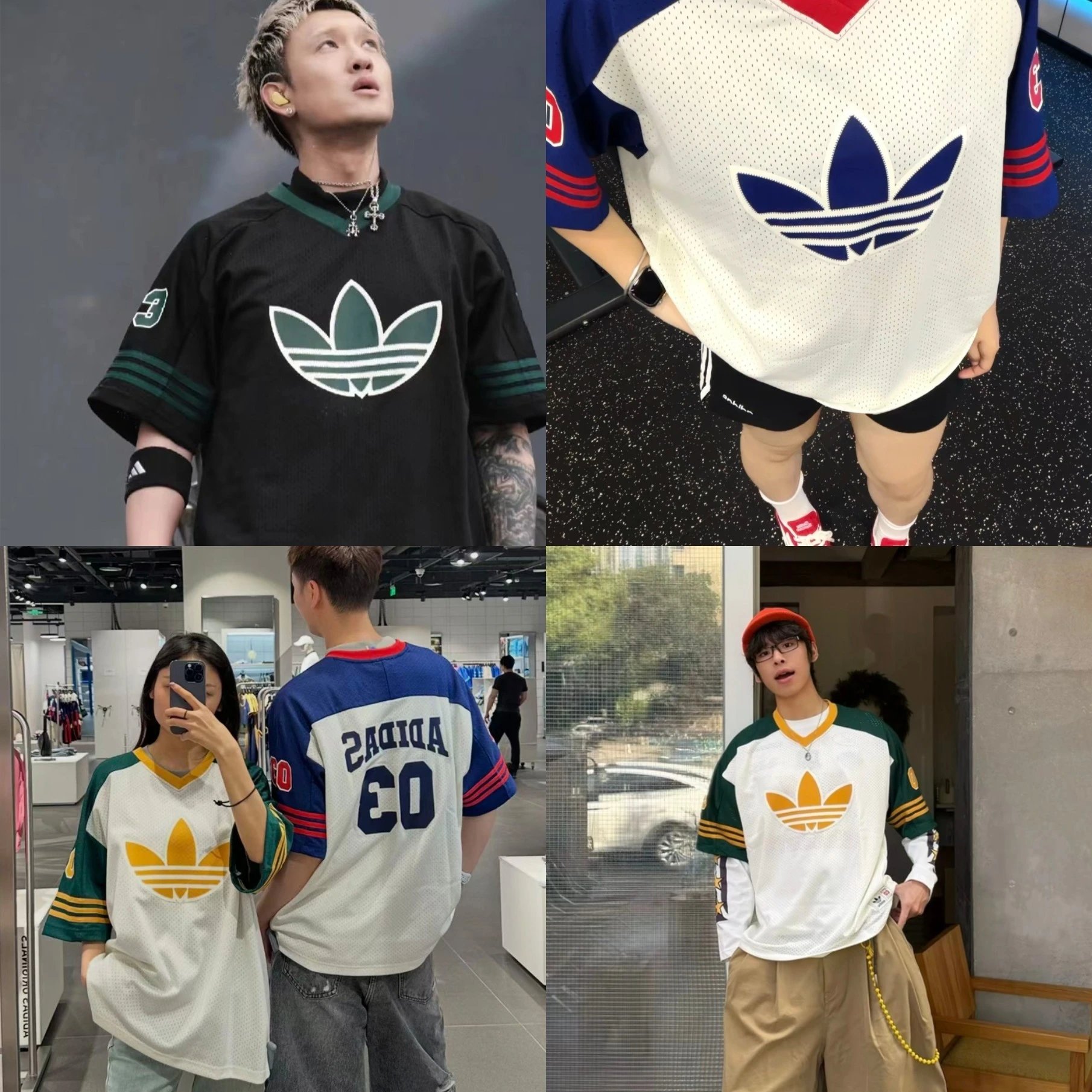 阿迪达斯球服adidas originals RETRO RETRO STREET BASKETBALL T-SHIRT 条纹Logo印花篮球风运动V领短袖T恤 男女同款 黑色