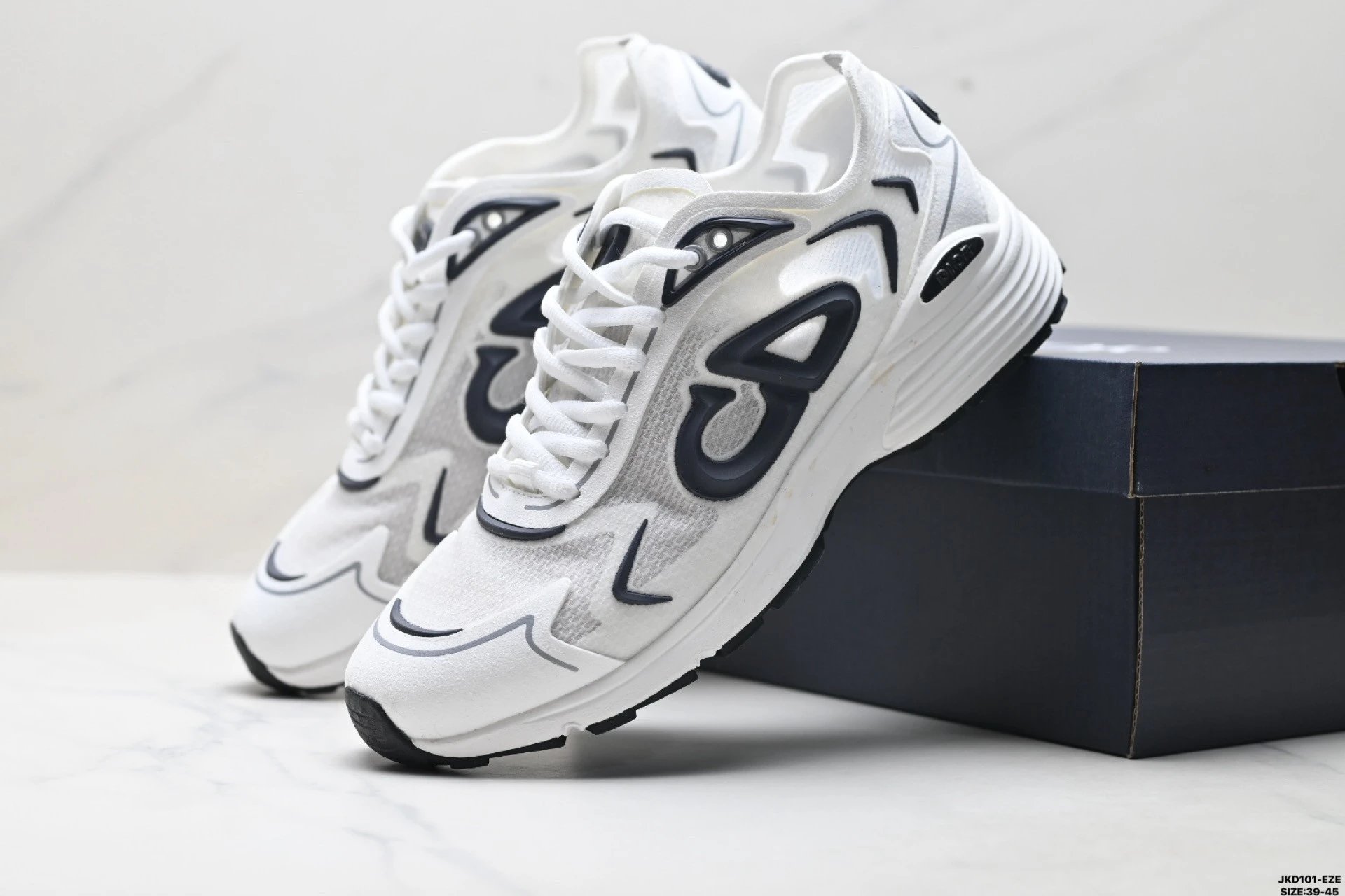 Dior white mesh upper black wave overlays chunky sole sneakers