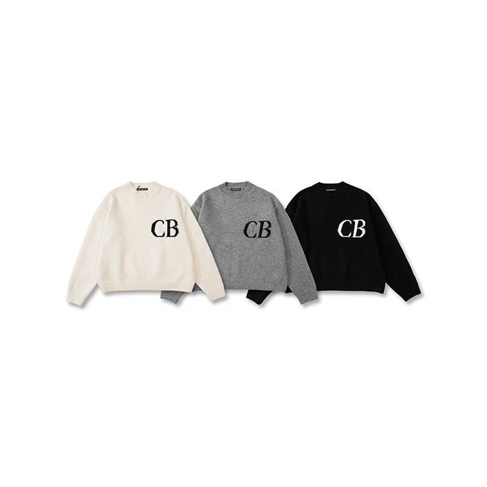 Small niche minimalist letter logo jacquard loose fit men's couple casual versatile round neck sweater women