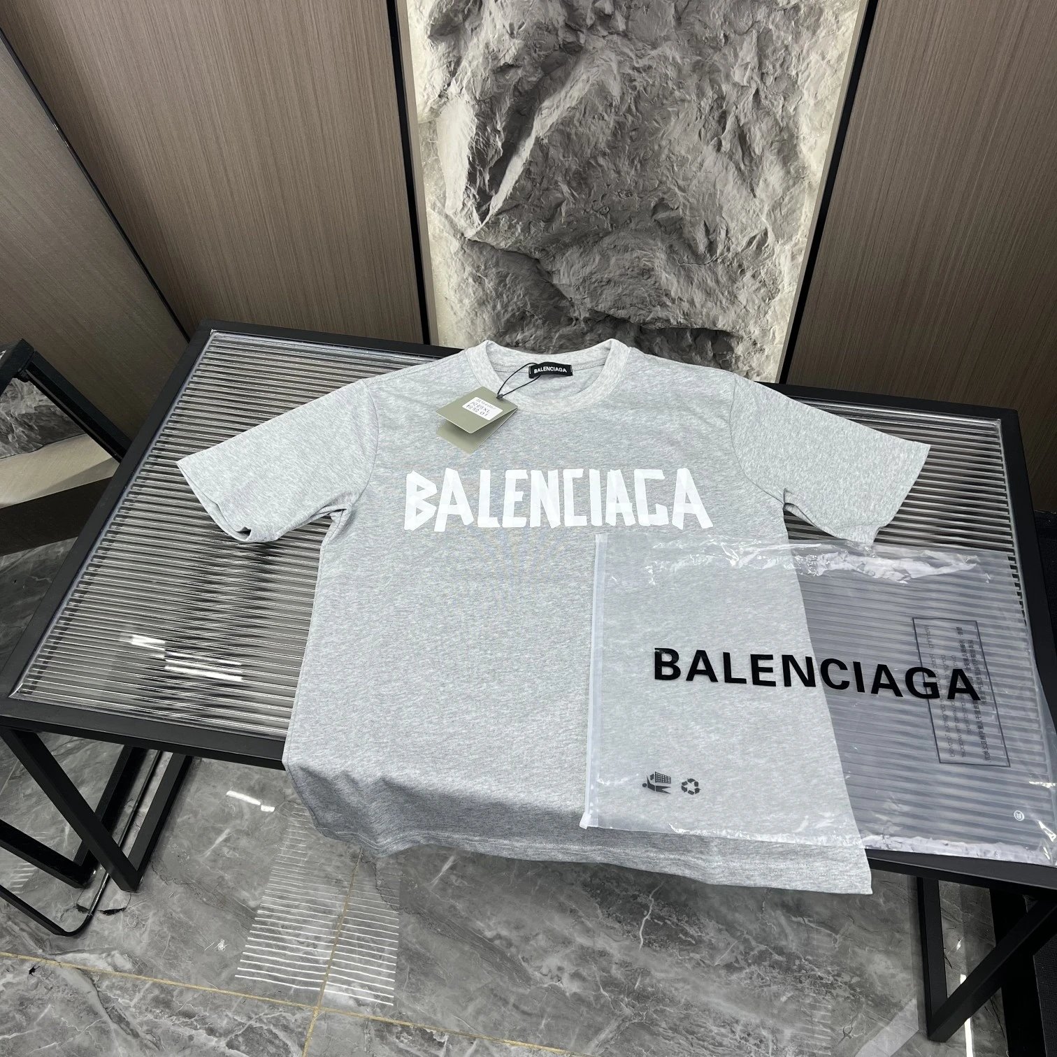 Balenciaga Logo Print Heather Gray T-Shirt