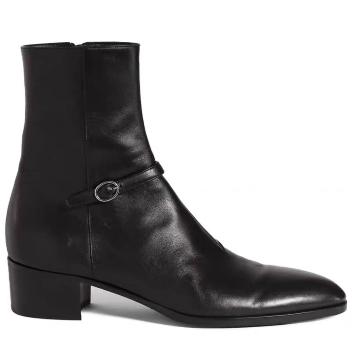 Mr. Wu Lao Wu sl* style 5cm heel round toe buckle cowhide/patent pearlescent leather Chelsea boots YS* high-top height-increasing special custom-made non-returnable and non-exchangeable