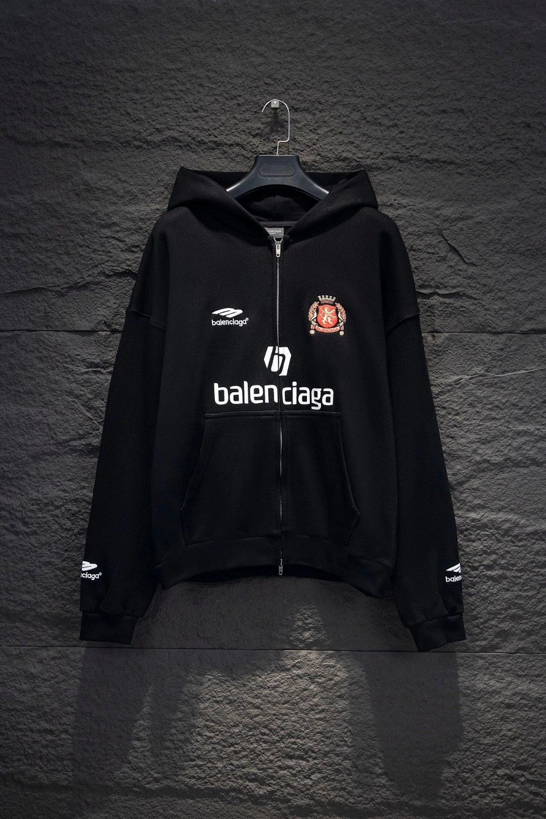 Embroidered Letter Fleece Zip-Up Hooded Sweatshirt