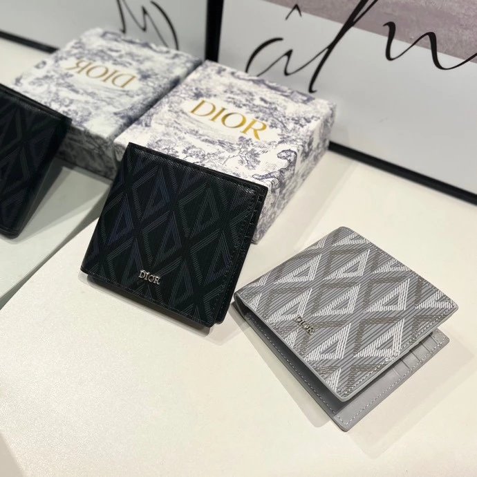 Dior Oblique Geometric Print Gray Short Wallet - 2