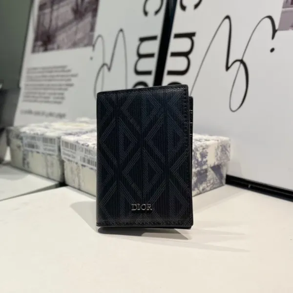 Dior Oblique Pattern Black Leather Card Holder - 1
