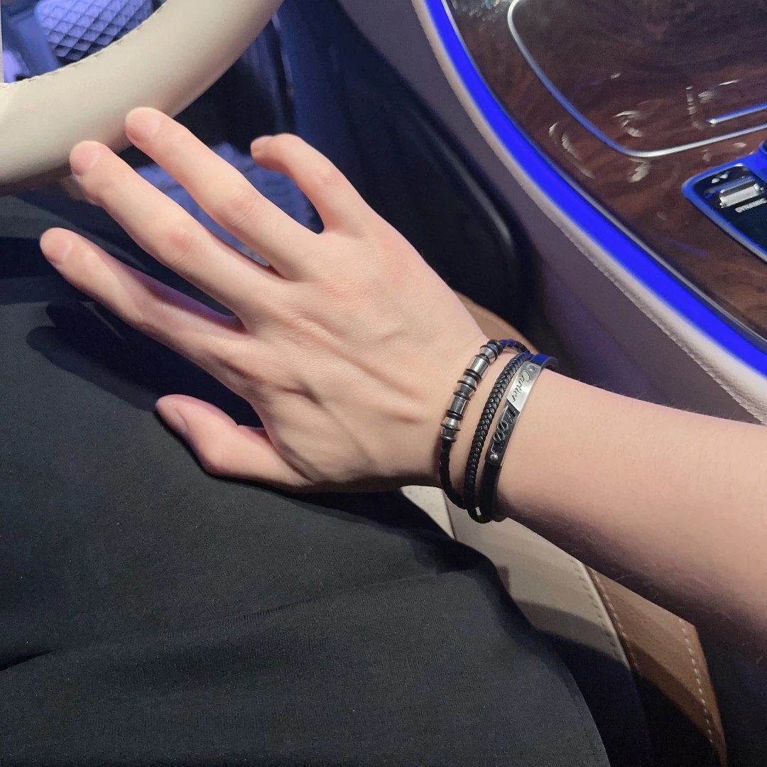 Cartier Love Bracelet Black Leather and Stainless Steel Bracelet Jewelry - 7