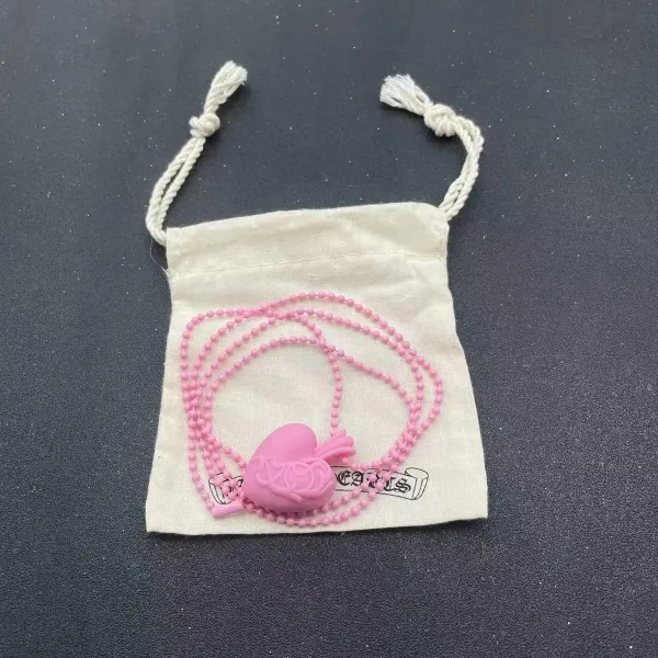 Chrome Hearts Pink Heart Pendant Necklace with Ball Chain Jewelry - 1