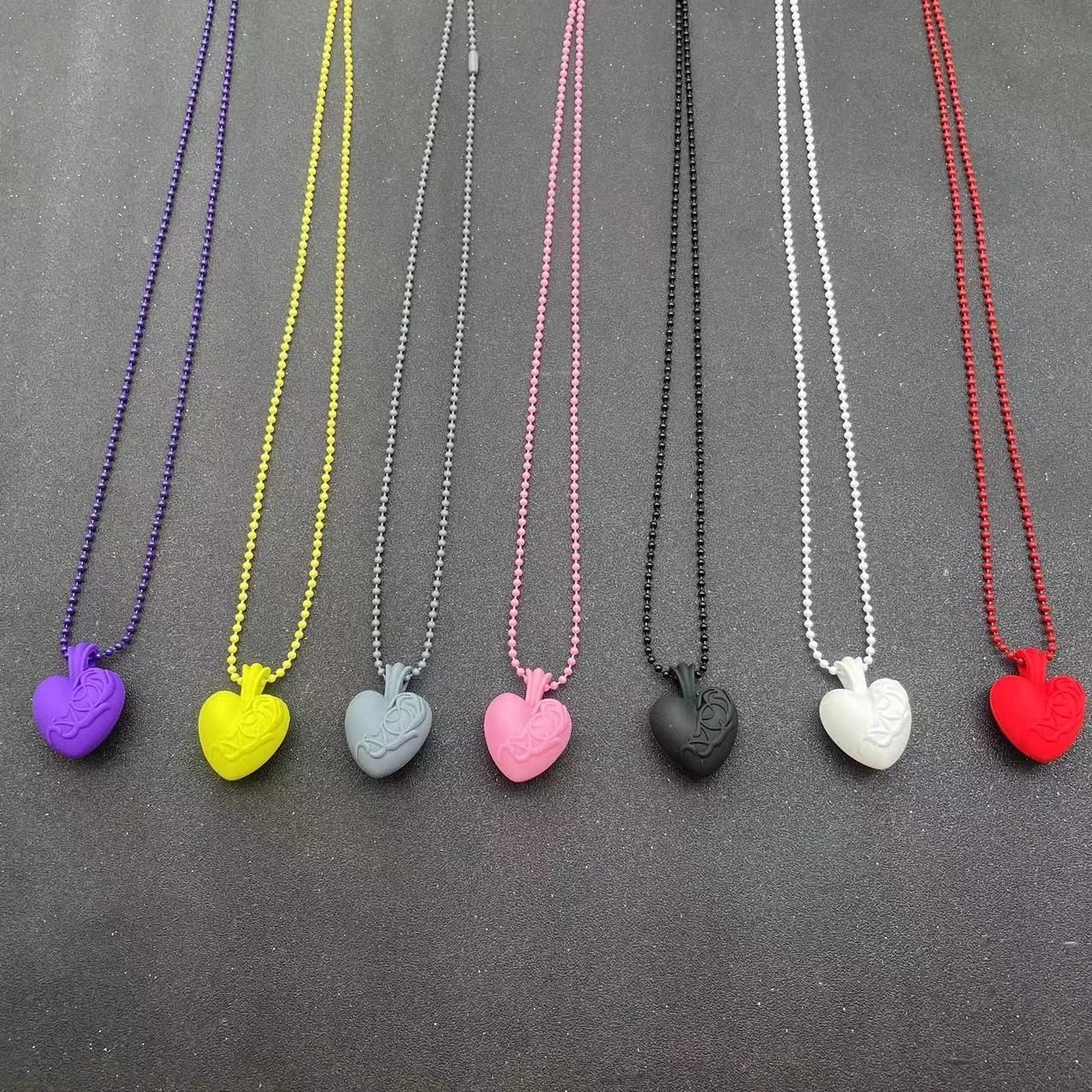 Chrome Hearts Heart Pendant Necklace Purple Ball Chain Jewelry - 2