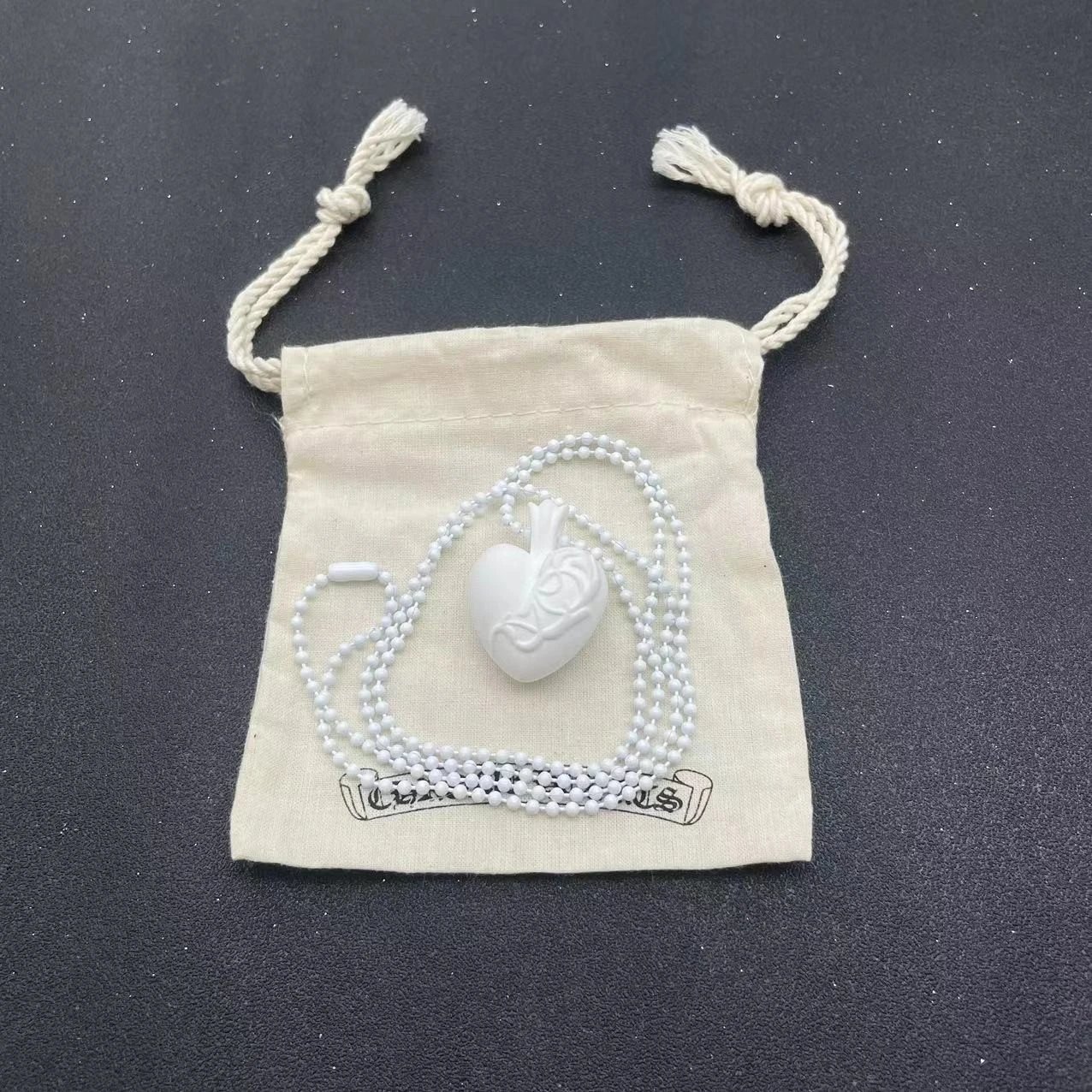 Chrome Hearts Heart Pendant Necklace Purple Ball Chain Jewelry - 5