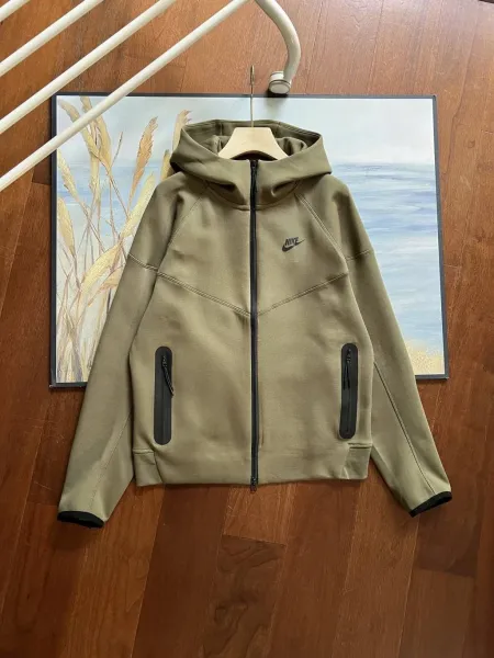 Nike Tech Fleece Full-Zip Hoodie Olive Green Outerwear - 6