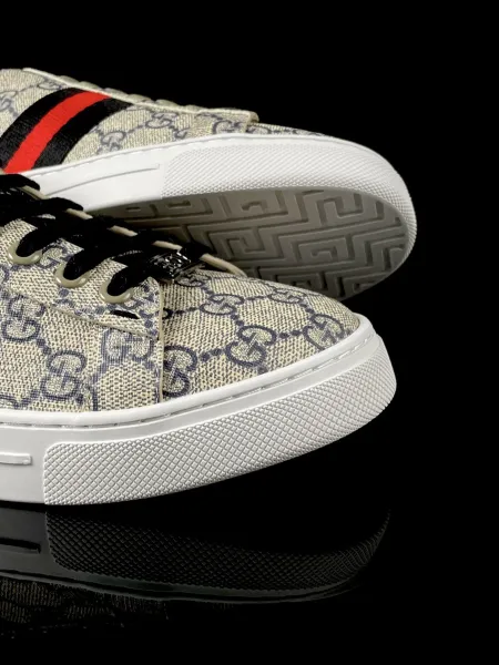 Gucci New Ace GG Monogram Gray Red Stripe Sneakers - 15