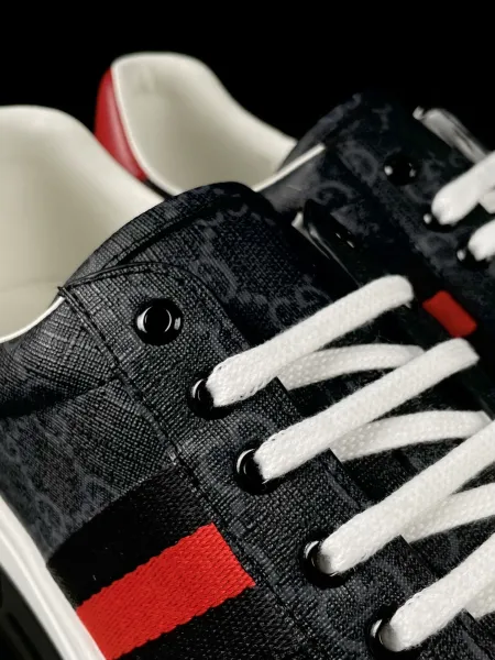 Gucci New Ace GG Monogram Gray Red Stripe Sneakers - 10