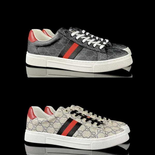 Gucci New Ace GG Monogram Gray Red Stripe Sneakers - 2