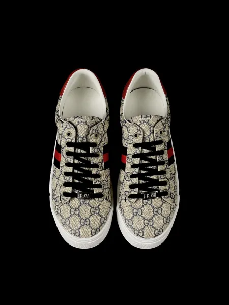 Gucci New Ace GG Monogram Gray Red Stripe Sneakers - 16