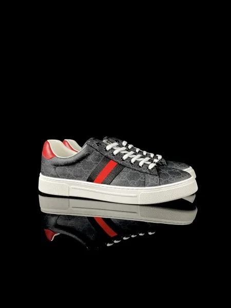 Gucci New Ace GG Monogram Gray Red Stripe Sneakers - 3