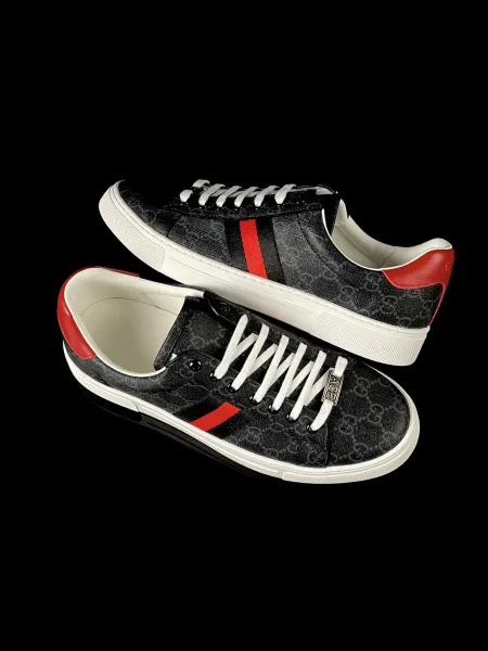 Gucci New Ace GG Monogram Gray Red Stripe Sneakers - 5