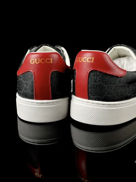Gucci New Ace GG Monogram Gray Red Stripe Sneakers - 11