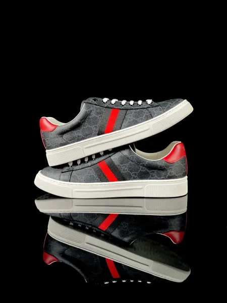 Gucci New Ace GG Monogram Gray Red Stripe Sneakers - 4