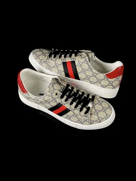 Gucci New Ace GG Monogram Gray Red Stripe Sneakers - 13