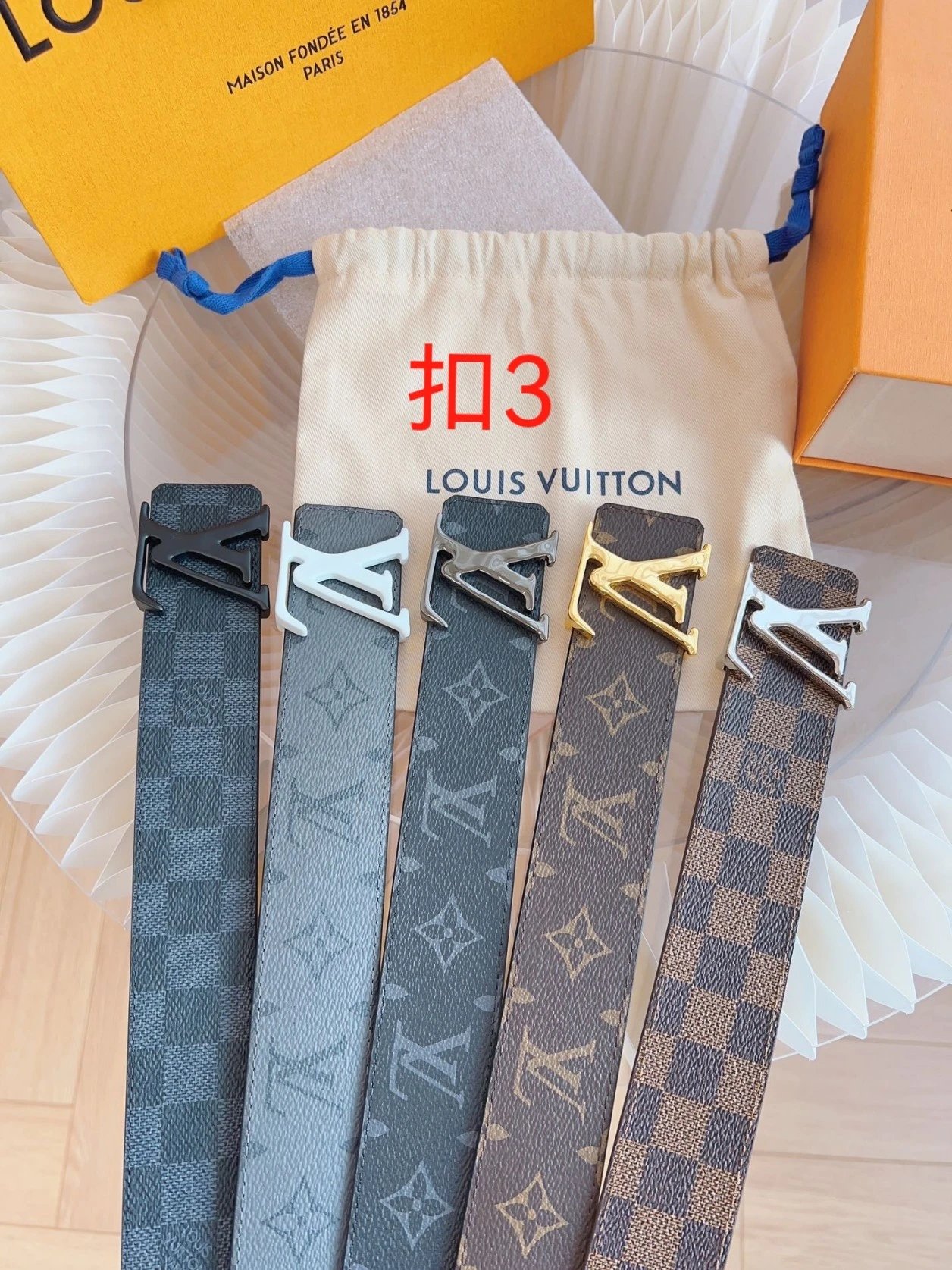 Louis Vuitton Monogram Canvas Brown Black Checkerboard Belt