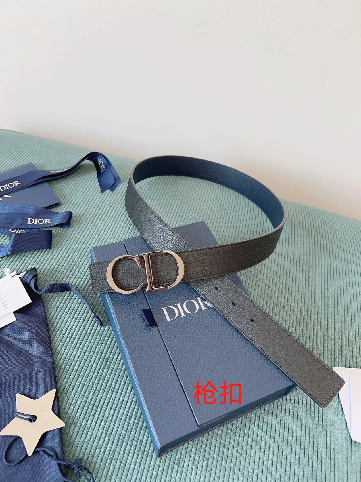 No. 19 - Black with Blue Leather / Bright Gunmetal Buckle