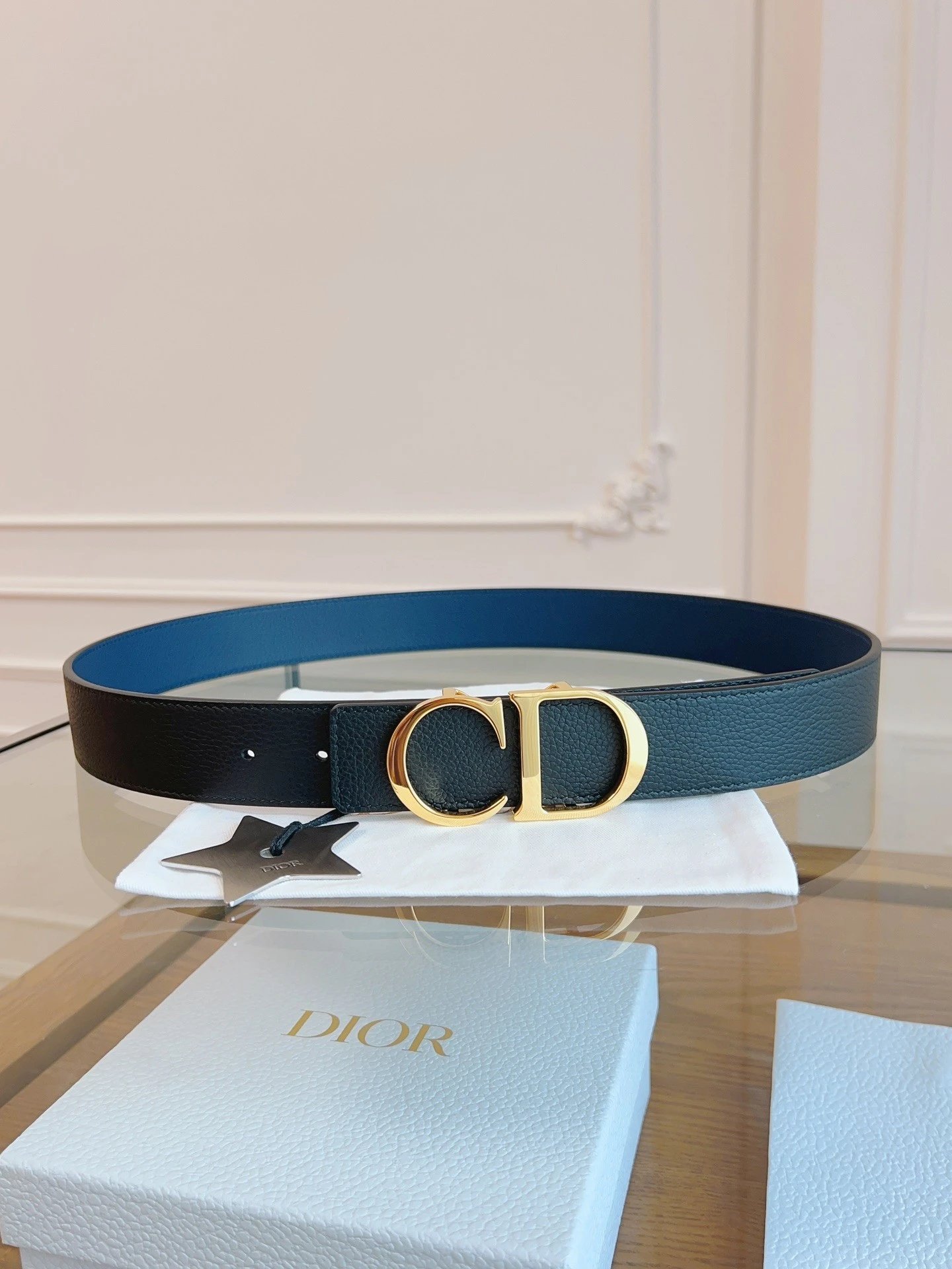 No. 18 - Black with Blue Leather / Bright Gold Buckle