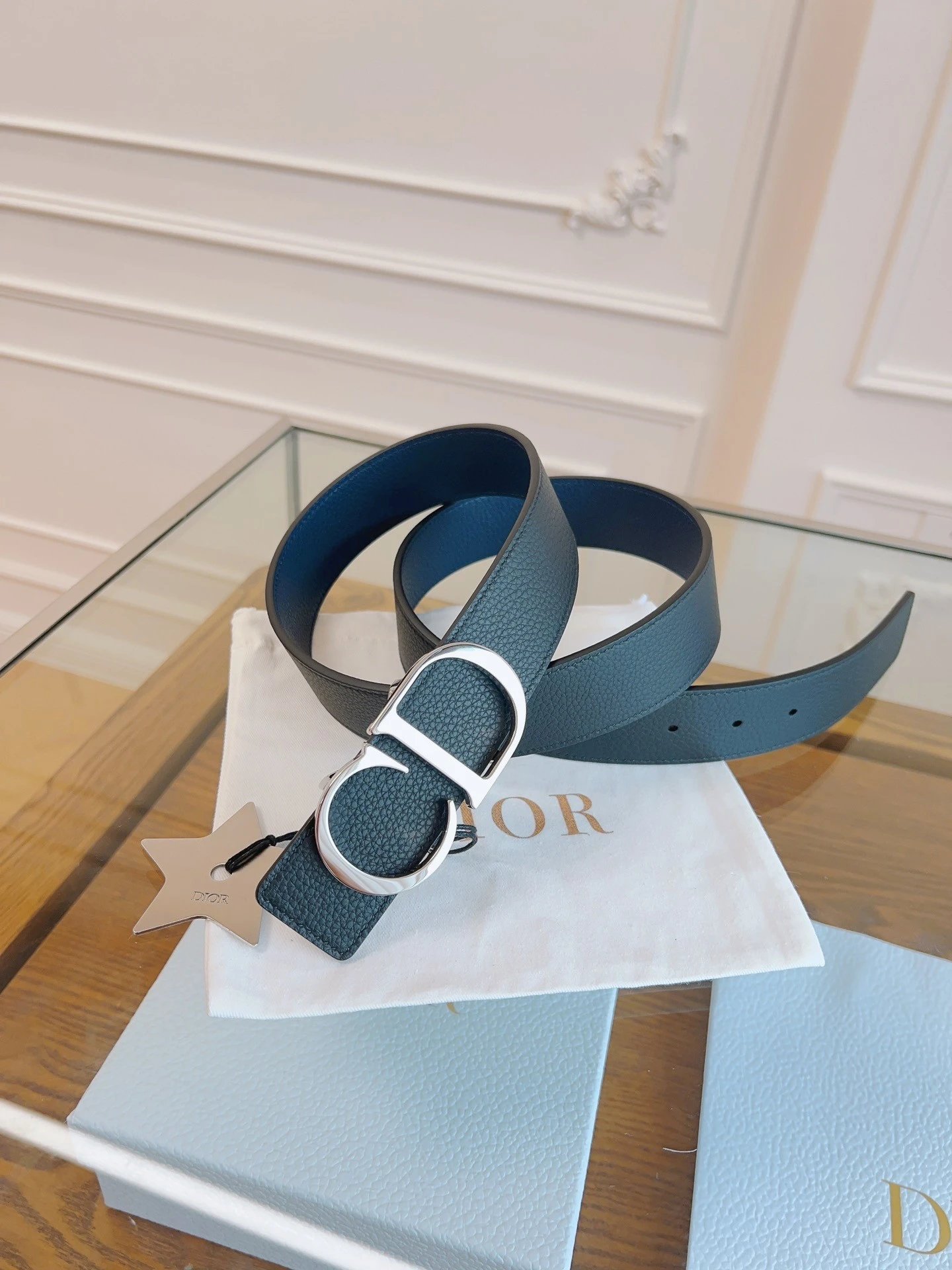 No. 17 - Black with Blue Leather / Bright Silver Buckle