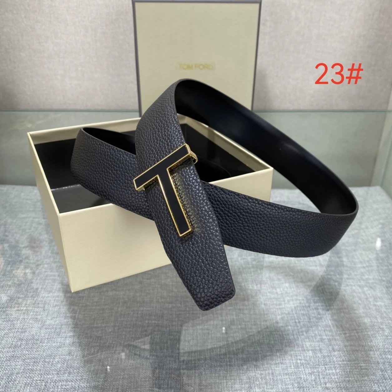 Style 23: Black Leather - Black Rubber Gold Buckle