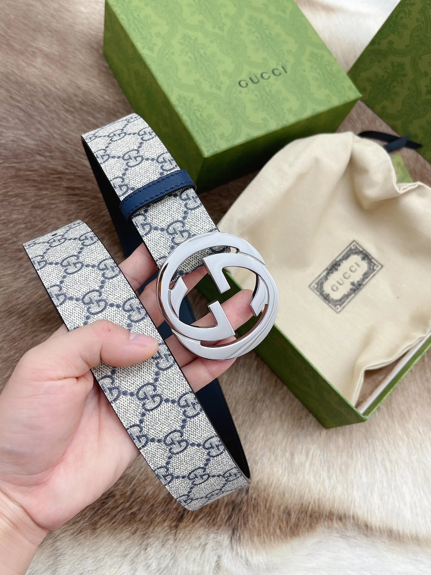 8 # Silver Buckle/Blue Flower Leather