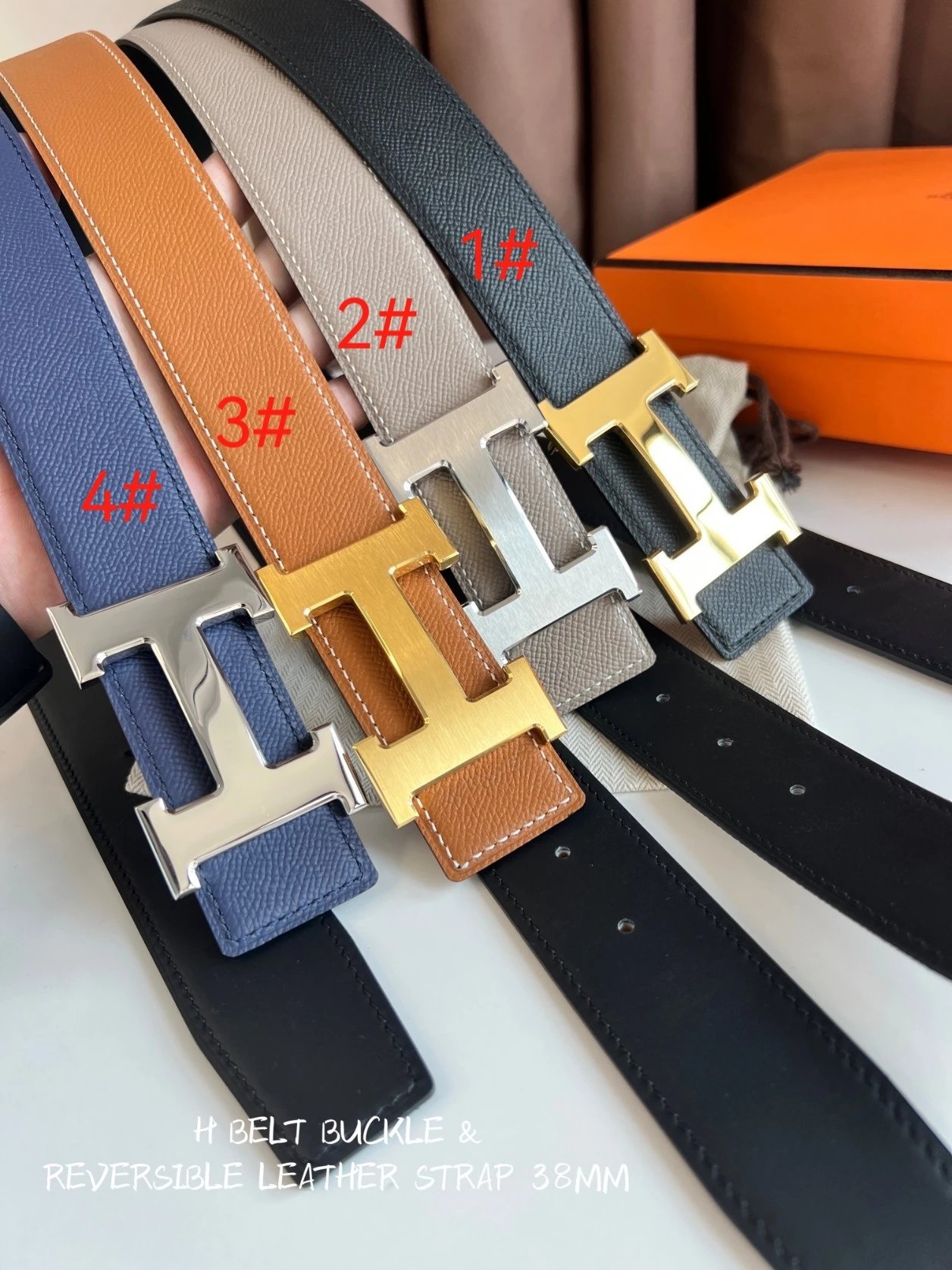 (New Arrival #23) High-Quality Version, 3.8cm Wide, Genuine Leather Business Casual Versatile Cowhide Belt with H Smooth Buckle, Men's Belt, Original High-End Quality (Reversible)
