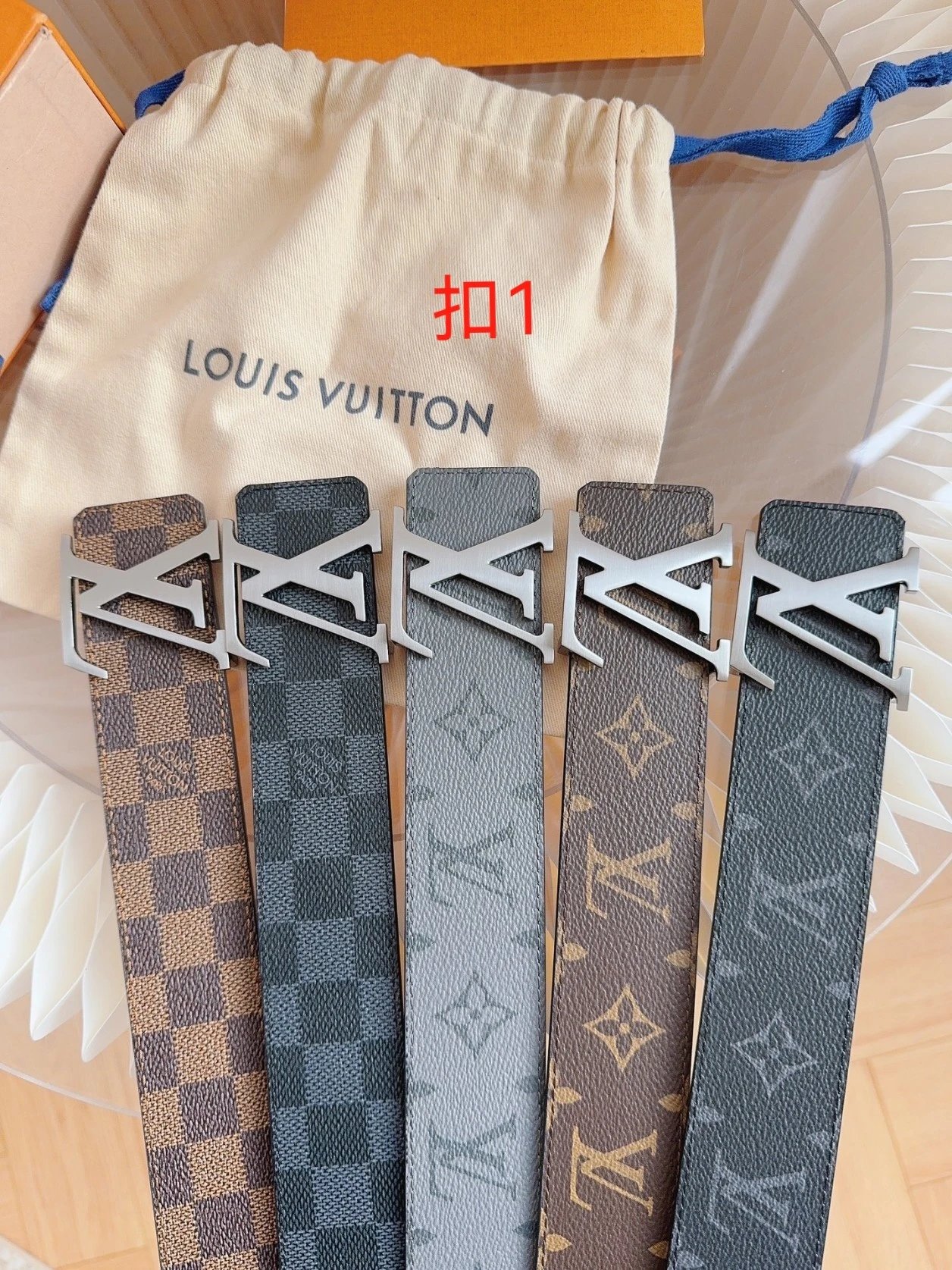 Louis Vuitton Monogram Canvas Brown Black Checkerboard Belt