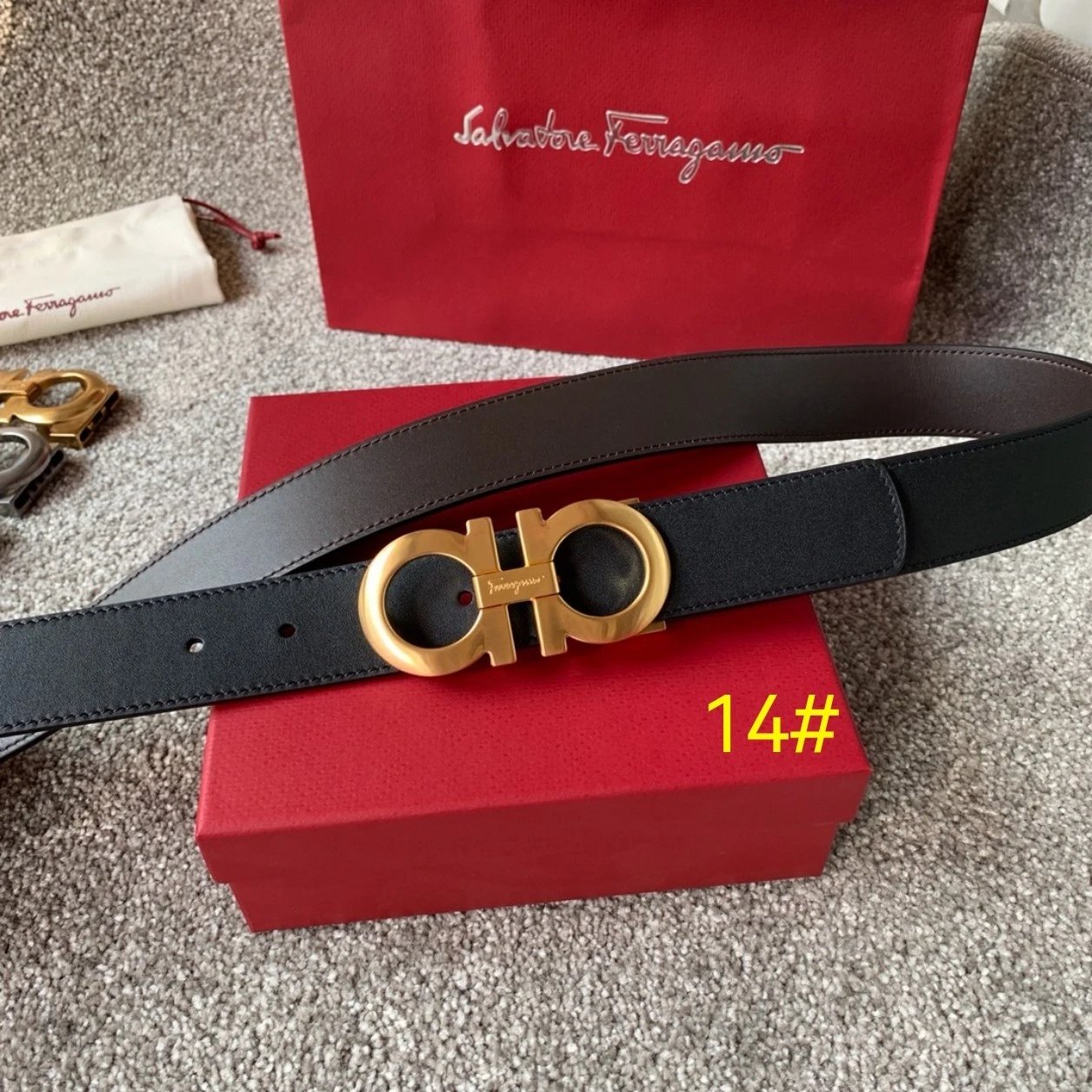14 # brushed gold buckle (plain black coffee)