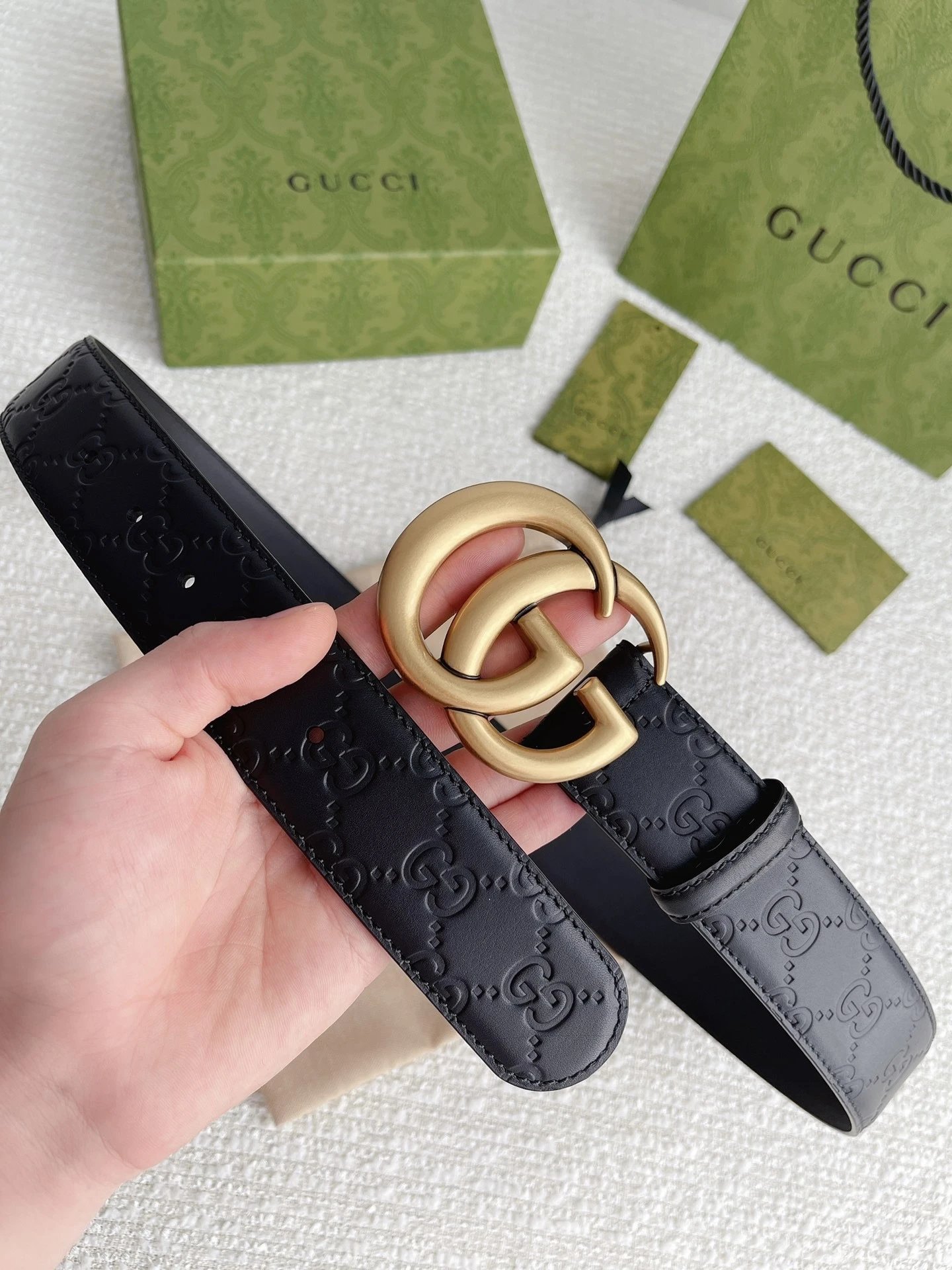 13 # Ancient Gold Buckle/All Black Leather