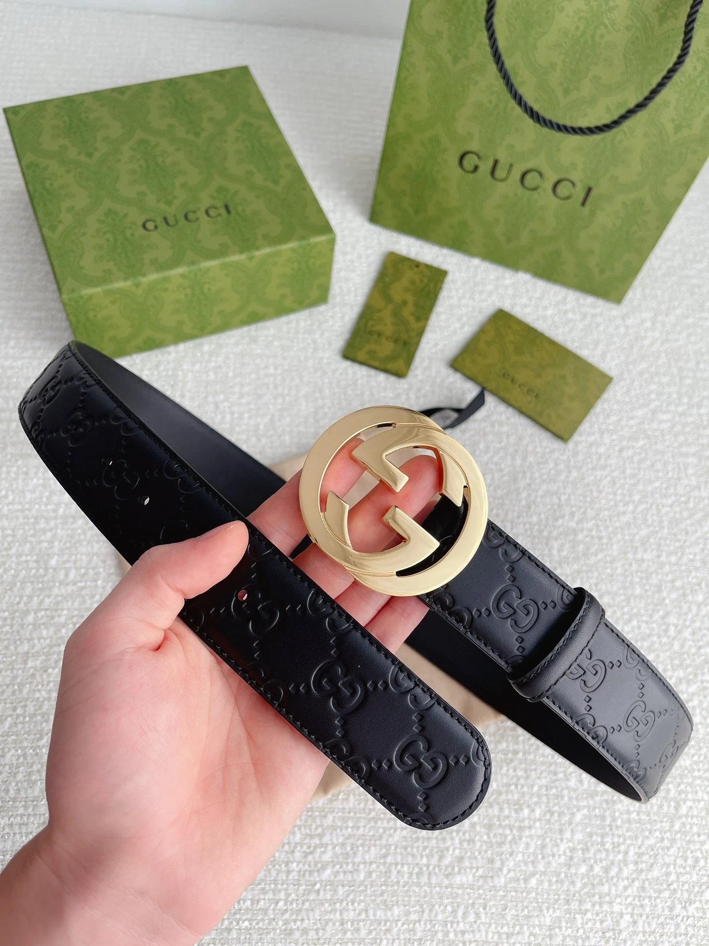 10 # Gold Buckle/All Black Leather