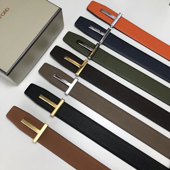 (No. 257) Tom T-Buckle, Premium Double-Faced Calfskin Leather, Minimalist Business Men's Belt, 3.8cm Wide, Reversible, with Original Packaging
