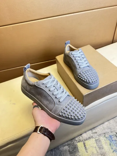 Christian Louboutin Louis Junior Spikes Gray Suede Sneakers - 1