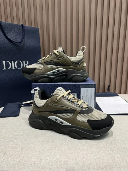 Dior B23 Low Olive Mesh Sneakers - 1