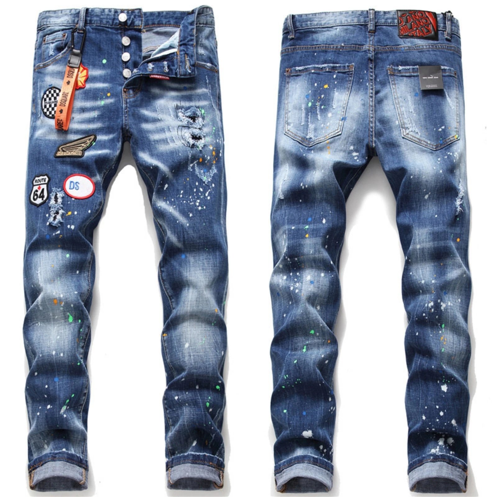 Dsquared2 Paint Splatter Distressed Skinny Jeans Blue - 15
