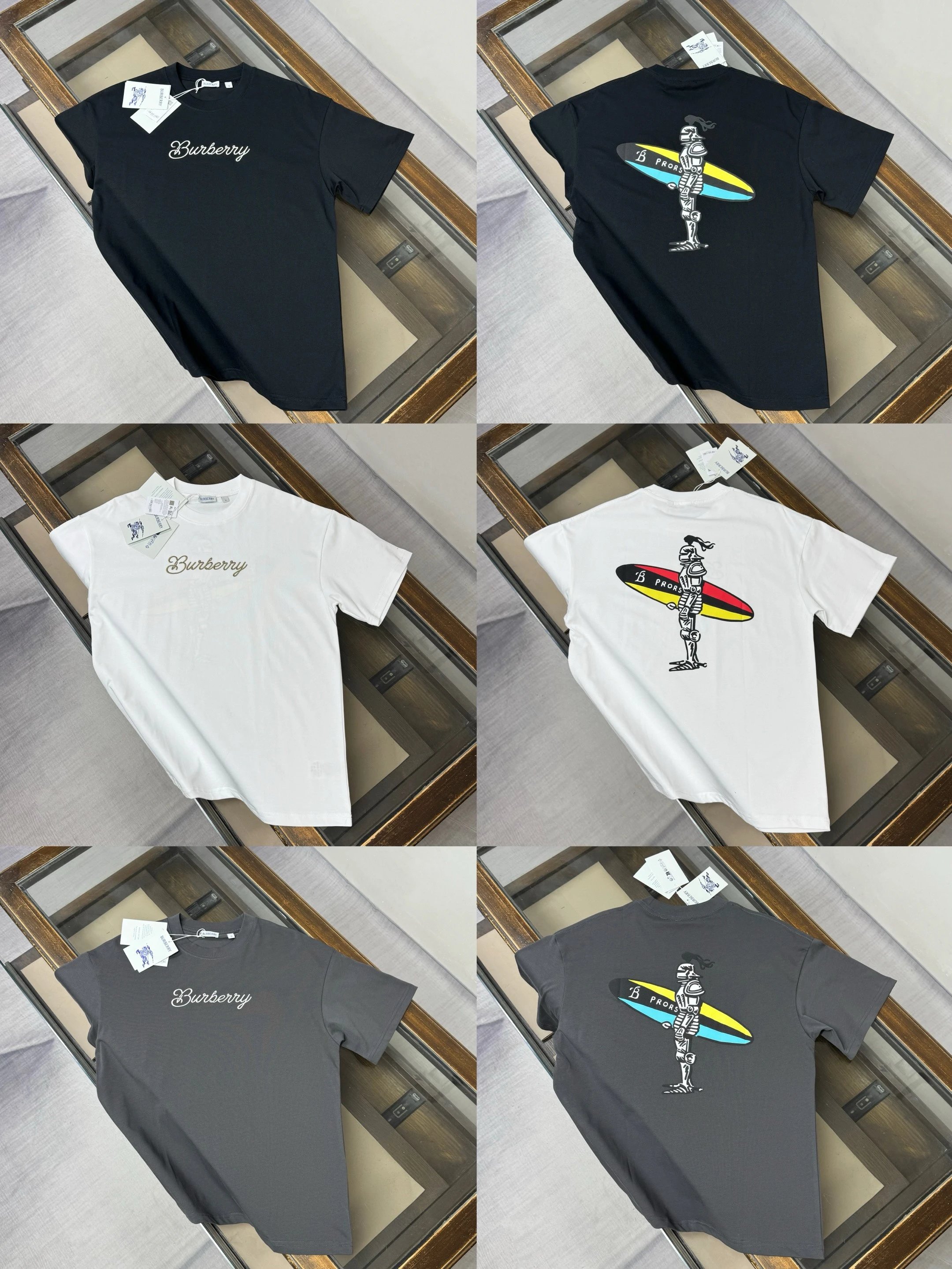 【Authentic 3-Color Parallel Import】BURBERRY 2026 New Collection Printed Embroidered Logo Custom Cotton T-Shirt Round Neck Short Sleeve Loose Fit Unisex Couple Matching Solid Color Men's Summer Minimalist Fashion Casual Versatile Top Classic British European Site Original High-End Luxury Brand Men's Wear Burberry BBR Gucci Polaris