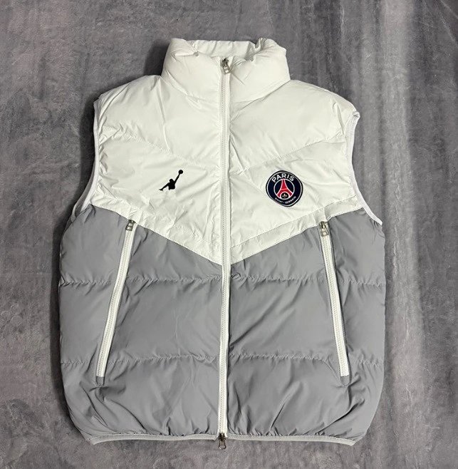 Paris Saint-Germain Vests Quilted puffer vest with stand collar — L 002 Paris gray